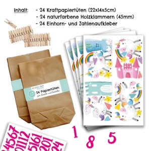 Adventskalender Tüten mit Einhornmotiven