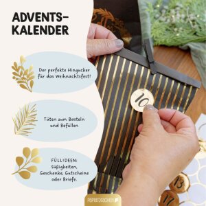 Adventskalender mit bedruckten Tüten Schwarz/Gold