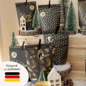Adventskalender mit bedruckten Tüten Schwarz/Gold