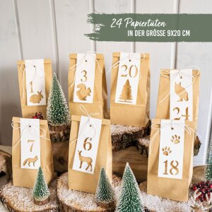 Adventskalender mit Cutout - Anhängern Waldtiermotive