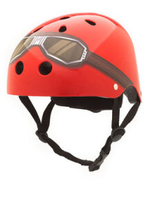 Kinder Fahrradhelm rot mit aufgedruckter Motoradbrille