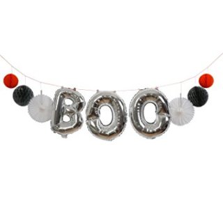 Boo Ballon Girlande  für die Halloween Party - silbern von Meri Meri