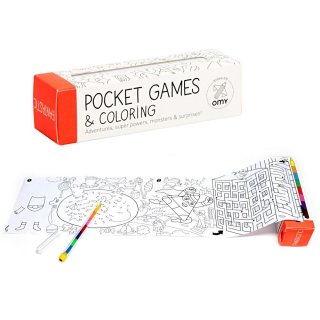 Pocket Game Ausmalposter Mini für unterwegs - 1 Meter Ausmalpapier plus Stift mit acht Farben von OMY Fantastic
