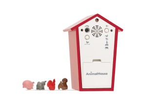 Kookoo Animal house - eine Wanduhr für´s Kinderzimmer mit verschiedenen Tierlauten AnimalHouse rot