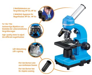 Bresser Junior 40 x-1600 SchülermikroskopBiolux Sel in blau