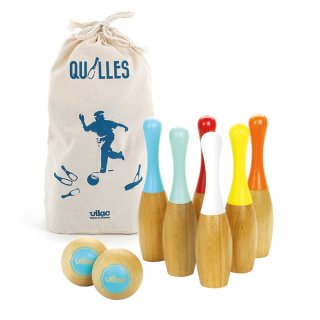 Bowlingspiel mit Holzkegeln im Retrostil made in France