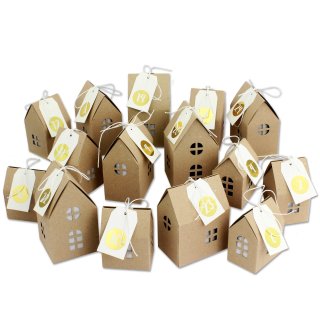 Adventskalender Häuser zum Basteln und Befüllen- mit goldenen Zahlenaufklebern
