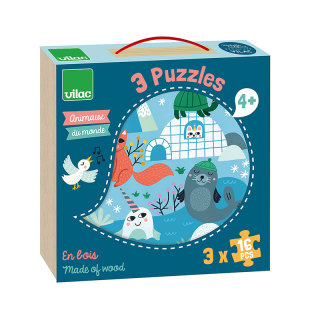 Holzpuzzle - Die Tiere der Welt 3 in 1