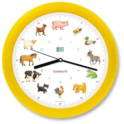 Kookoo Kidsworld Wanduhr SilentMove mit Tierstimmen gelb