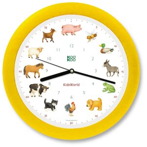 Kookoo Kidsworld Wanduhr SilentMove mit Tierstimmen gelb