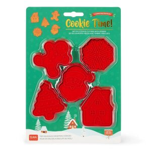 5 Weihnachtliche Keksausstecher mit Stempel von Legami