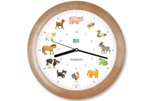 Kookoo KidsWorld Wanduhr mit Tierstimmen und Holzrahmen