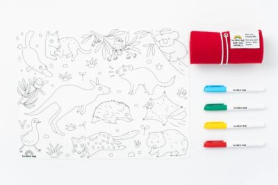 Scribble Matte rot mit 4 Farbstiften - australische Tiere
