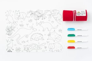 Scribble Matte rot mit 4 Farbstiften - australische Tiere