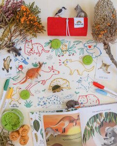 Scribble Matte rot mit 4 Farbstiften - australische Tiere