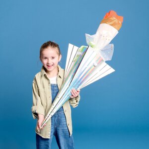 Schultüte mit Tüllverschluss,  irisierend Glitter-Weiß von Rico Design, 70cm