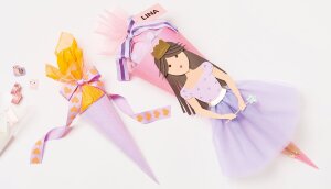 Schultüte mit Tüllverschluss, 70 cm, Glitter-Pink, FSC Recycled